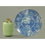 A Japanese printed blue and white charger, circa 1920/30's,