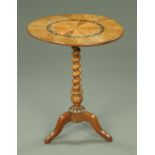 A Victorian circular specimen wood snap top table,