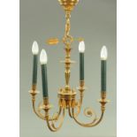 A French Empire style four branch gilt brass electrolier,