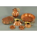 A quantity of assorted copperware, to include a Jersey jug by K.D.