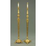 A near pair of Adam style brass lamp standards,
