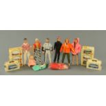 Six assorted Action Men figures, a celluloid doll,