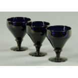 Three Bristol blue glass rummers, 19th century,