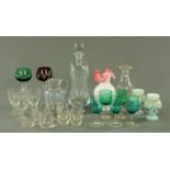 Assorted 19th century and later glassware, to include vases, decanters and drinking glasses.