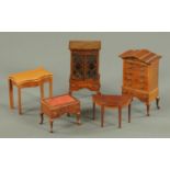 Five pieces of dolls house furniture by Horace Uphill, Witton, Wiltshire. Tallest 15 cm.