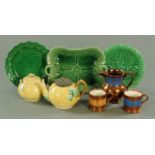 A Victorian Majolica teapot and matching sucrier,