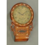 A Victorian rosewood inlaid mother of pearl wall clock,