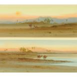 Harris Brett, pair of watercolours, desert scenes. Each 23 cm x 54 cm, in one frame.