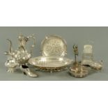 An assortment of 19th century and later silver plated ware, to include coffee pot, ashtray, tureen,