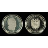 Two x 20 Balboas silver proof coins, 1974 issued by the Franklin Mint,