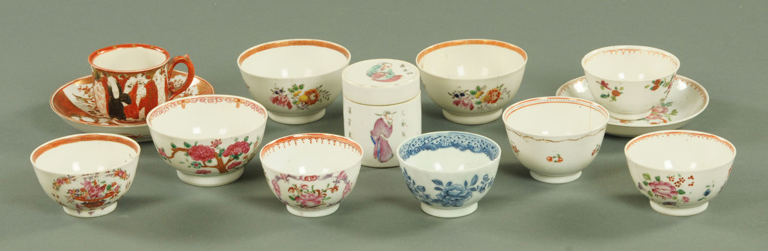 Nine Chinese tea bowls, late 18th century, one with matching saucer,