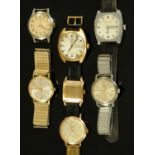 Seven vintage men's wristwatches, all with mechanical movements, to include Rotary, Tell Time,