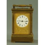 A late 19th century French brass Grande Sonnerie carriage clock,