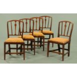 A set of five George III country dining chairs, with splat and stick backs,