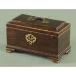 A George III mahogany casket, with brass carrying handle to lid,