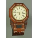 A 19th century rosewood inlaid mother of pearl single fusee wall clock. Width 44 cm.