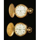 Two gold plated pocket watches, both with Roman numerals and subsidiary seconds dial,