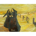 D.B. Kinmont RCA, oil on board, "Sisters of Mercy on Beach".