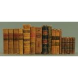 Box of antiquarian bound titles, to include "History of England" by Smollett,