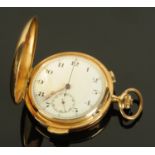 A French 14 ct gold full Hunter quarter repeating pocket watch,