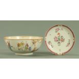 A Chinese famille rose punch bowl, 18th century, and a Famille Rose dished plate,