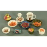 A small collection of modern Moorcroft, principally hibiscus pattern,