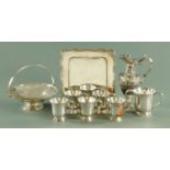 Six Nottingham half pint silver plated on copper tankards, various makers, including Fred Henry,