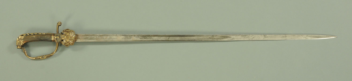 A 19th century Prussian dress sword, the part fullered blade with engraved decoration, - Image 2 of 4