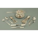 A South American silver tea strainer and stand, each piece struck with initials JM 0900,