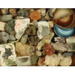 A quantity of assorted minerals and agate slices comprising bismet/krupka, smithsonite,