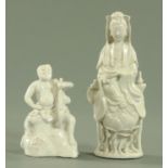 A Dehua Blanc de Chine figure of Guanyin, seated upon a lotus throne, 22.