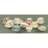 A quantity of English porcelain tea bowls, teacups, saucers etc, late 18th/19th century,