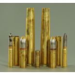 A small collection of Great War brass shells,