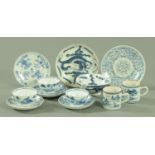 Assorted Chinese blue and white tea bowls, saucers, coffee cans, 18th century (12).