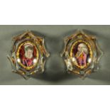A rare pair of interior painted glass salts, 19th century,