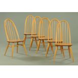 A set of six Ercol light elm high back dining chairs.