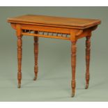 A Victorian walnut aesthetic turnover top card table, circa 1880,