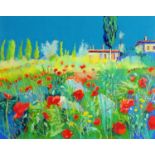 Godfrey Tonks, "Poppies, Castellina in Chianti", signed, pastel, artist label verso, 58.5 cm x 74.