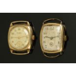 Two 9 ct gold Art Deco wristwatches, Bentima and another, the Bentima case width 30 mm,