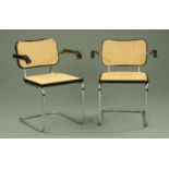 After Marcel Breuer a pair of "Cesca" ebonised and tubular chrome armchairs,