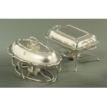 An Edwardian silver plated shaped entree dish,