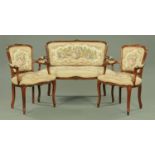 A Continental style walnut framed three piece parlour suite,