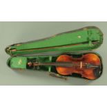 A 19th century violin, with case and bow. Length of back 14 3/8".