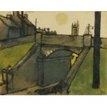 Percy Kelly (1918-1993), a watercolour, "Railway Bridge, Aspatria", 20 cm x 26 cm, framed,