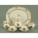 A Herend porcelain tea for two cabaret set, with floral knops and basket weave moulded borders,