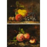 A pair of Victorian oil paintings on canvas, still life of fruit. Each 24 cm x 33 cm, framed.