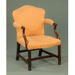 A George II mahogany Gainsborough style open armchair, with upholstered back,