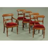 A set of one carver arm and four single Regency mahogany dining chairs,