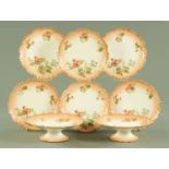 An early 20th century Limoges dessert service, comprising two comports and six plates,