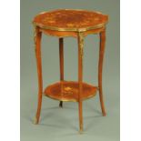 A mahogany foliate marquetry shaped occasional table, two tier,